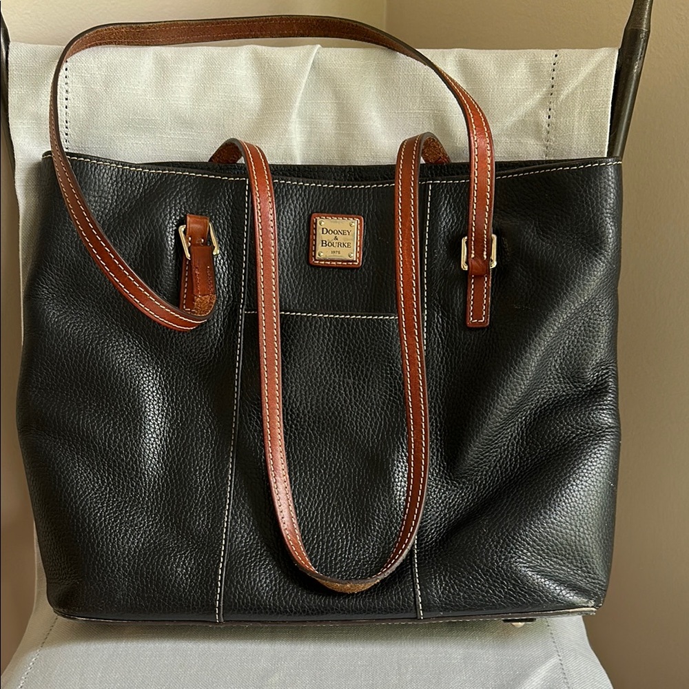 Dooney & Bourke Black and Brown Pebbled Leather Tote
